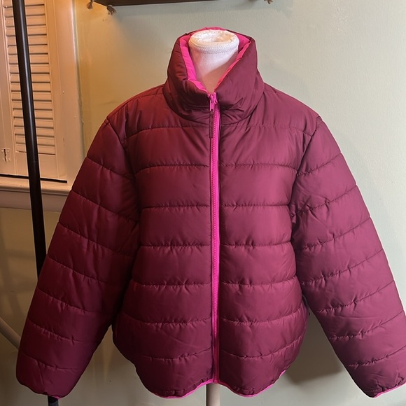 Wild Fable burgundy berry red lining puffer zip up jacket - Picture 3 of 13